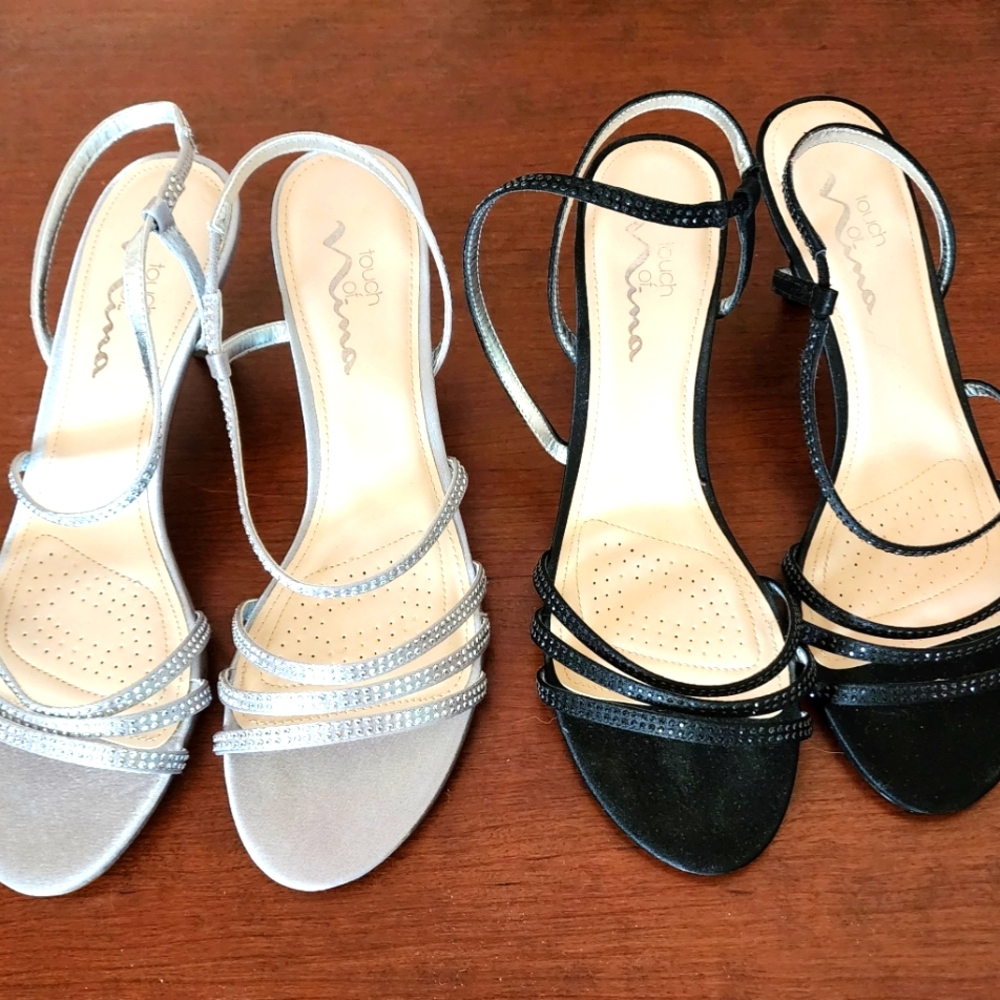 Dress leather sandals 8.5 size silver & blk